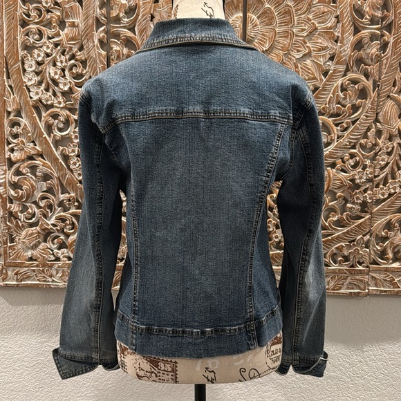 Debra DeRoo Blue Denim Jacket w/ Patches- size S w/ Stretch - Picture 2 of 14